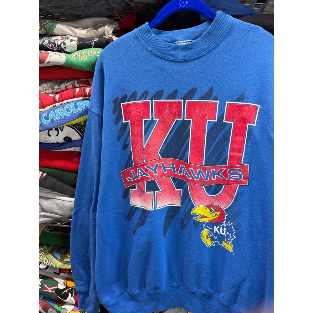 Vintage Hanes Kansas Jayhawks KU Sweatshirt Mens XL Blue Crewneck NCAA 6839